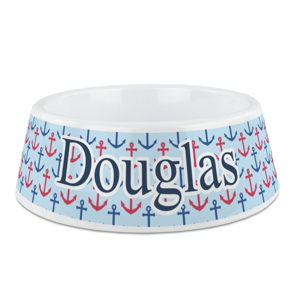 Custom Anchors & Stripes Plastic Dog Bowl - Medium (Personalized)