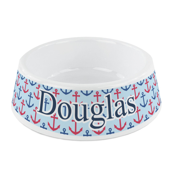 Custom Anchors & Stripes Plastic Dog Bowl - Small (Personalized)