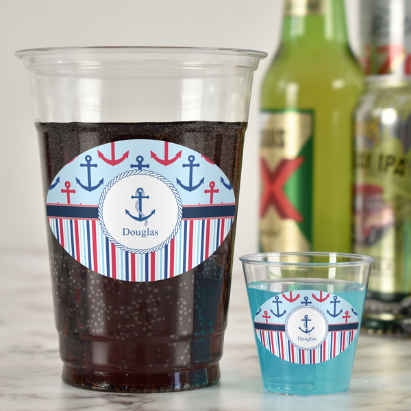 Anchors & Stripes Plastic Shot Glasses - In Context