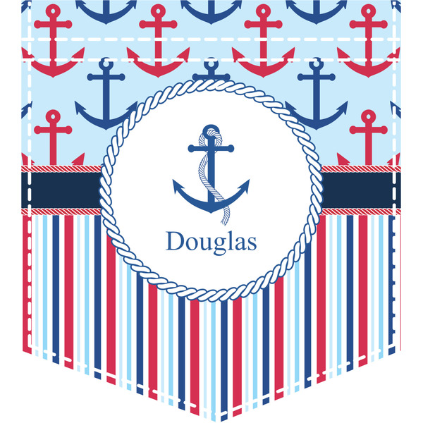 Custom Anchors & Stripes Iron On Faux Pocket (Personalized)