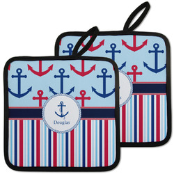 Anchors & Stripes Pot Holders - Set of 2 w/ Name or Text