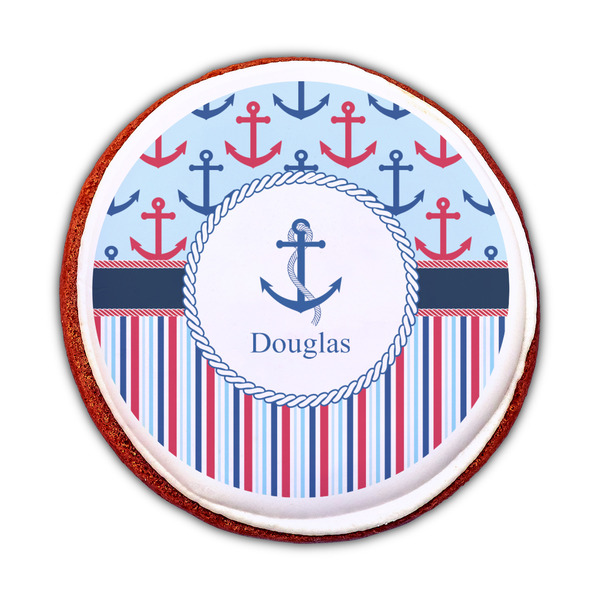 Anchors & Stripes Printed Icing Circle - Medium - On Cookie