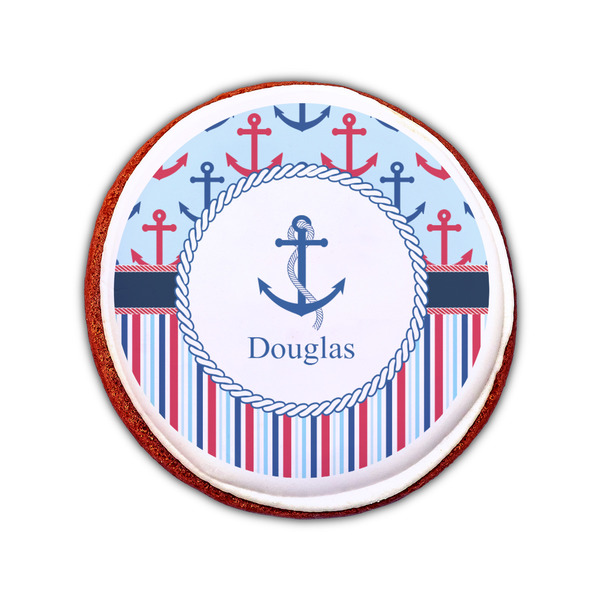 Anchors & Stripes Printed Icing Circle - Small - On Cookie