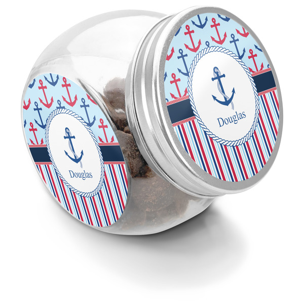 Custom Anchors & Stripes Puppy Treat Jar (Personalized)