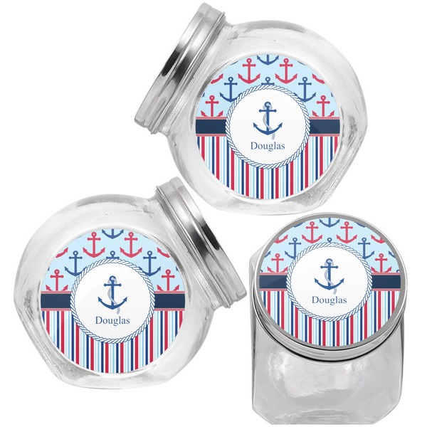 Anchors & Stripes Puppy Treat Jar - Top Left Right