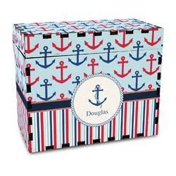 Anchors & Stripes Wood Recipe Box - Full Color Print (Personalized)