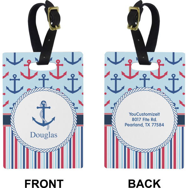 Anchors & Stripes Rectangle Luggage Tag (Front + Back)