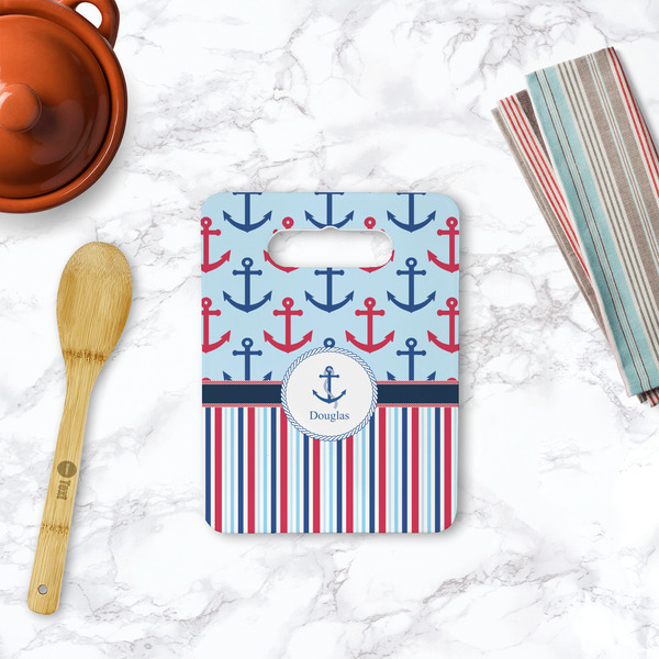 Anchors & Stripes Rectangle Trivet with Handle - LIFESTYLE
