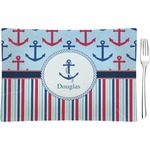 Anchors & Stripes Rectangular Glass Appetizer / Dessert Plate - Single or Set (Personalized)