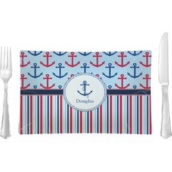 Anchors & Stripes Glass Rectangular Lunch / Dinner Plate (Personalized)