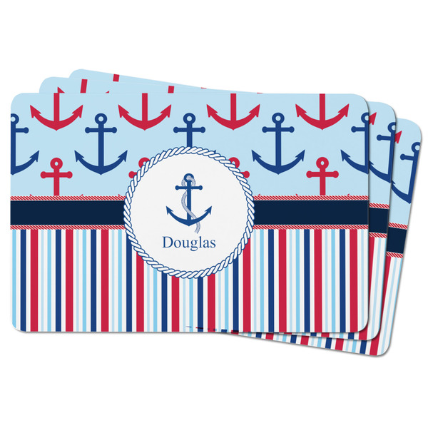 Anchors & Stripes Rectangular Fridge Magnet - THREE
