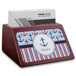 Anchors & Stripes Red Mahogany Business Card Holder (Personalized)