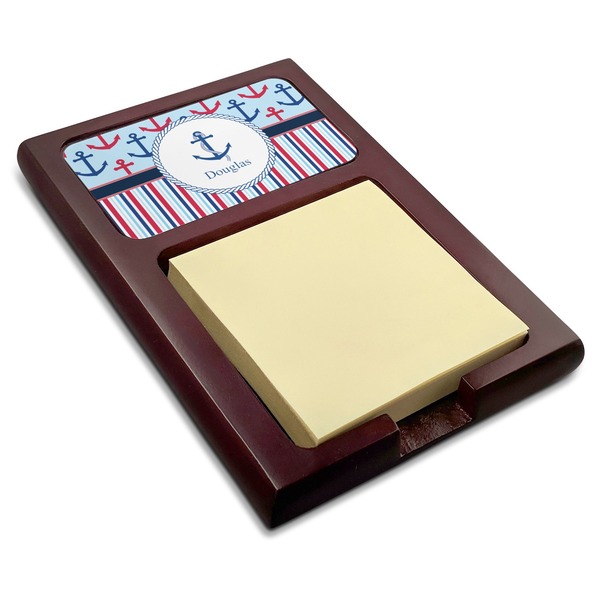 Custom Anchors & Stripes Red Mahogany Sticky Note Holder (Personalized)