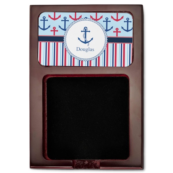 Anchors & Stripes Red Mahogany Sticky Note Holder - Flat