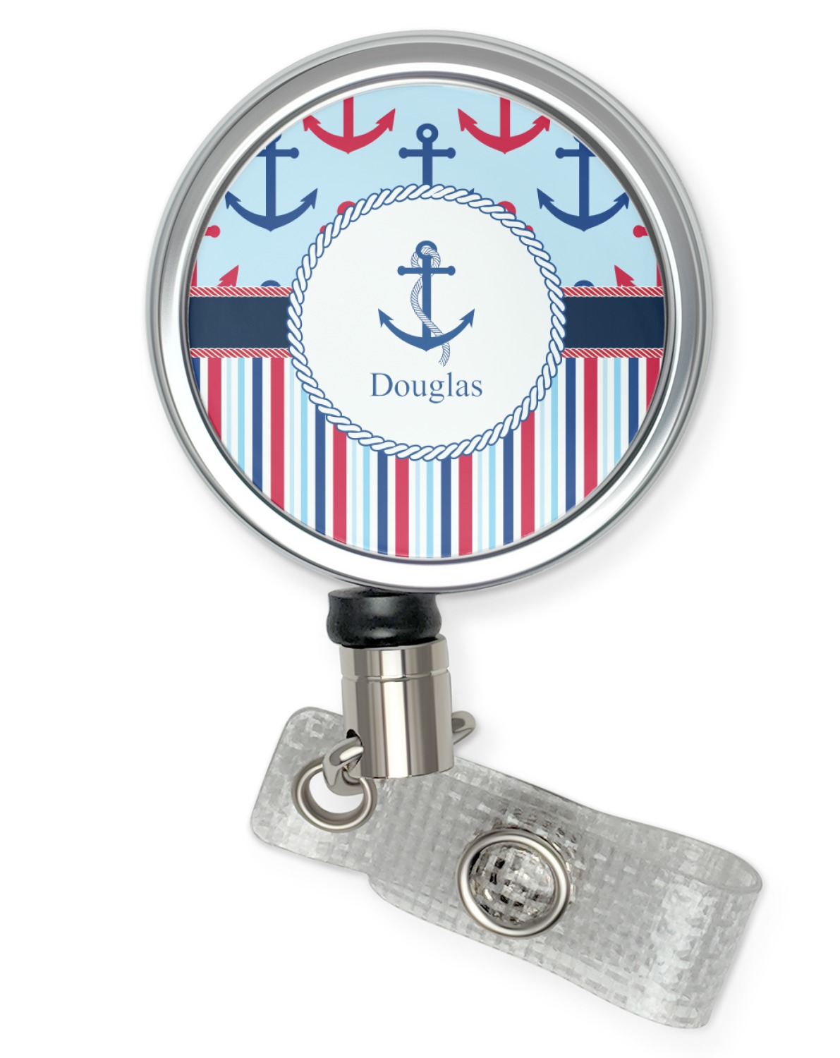 Anchors & Stripes Retractable Badge Reel (Personalized) | Office Badge Reel Clip | Nurse Badge Holder | ID Card Clip Badge Reel