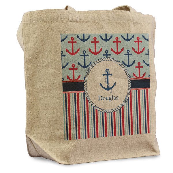 Custom Anchors & Stripes Reusable Cotton Grocery Bag (Personalized)