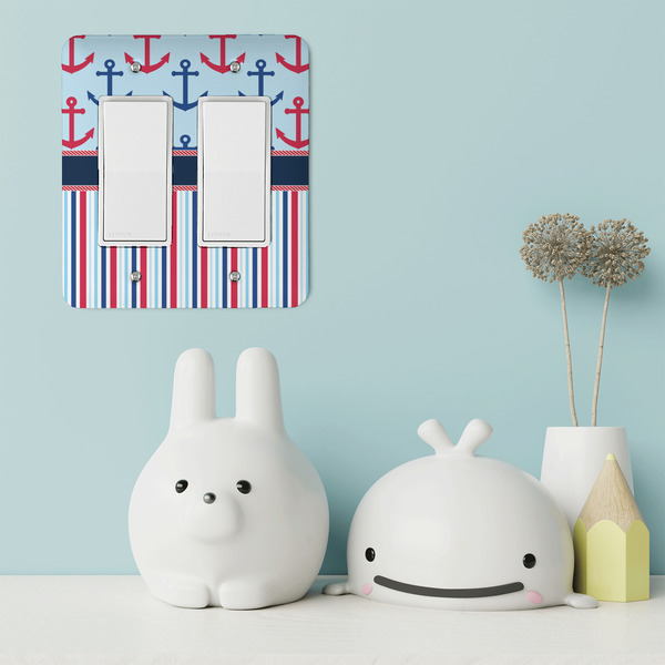 Anchors & Stripes Rocker Light Switch Covers - Double - IN CONTEXT