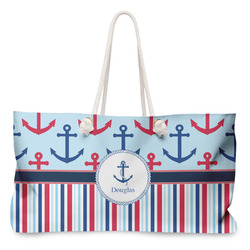 Anchors & Stripes Large Tote Bag with Rope Handles (Personalized)