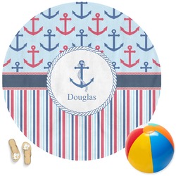 Anchors & Stripes Round Beach Towel (Personalized)