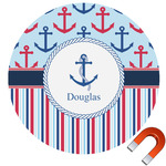 Anchors & Stripes Round Car Magnet - 6" (Personalized)