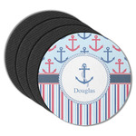 Anchors & Stripes Round Rubber Backed Coasters - Set of 4 (Personalized)
