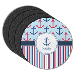 Anchors & Stripes Round Rubber Backed Coasters - Set of 4 (Personalized)