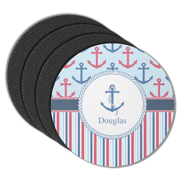 Custom Anchors & Stripes Round Rubber Backed Coasters - Set of 4 (Personalized)