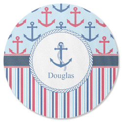 Anchors & Stripes Round Rubber Backed Coaster (Personalized)