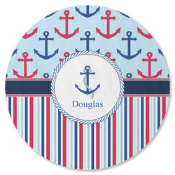 Anchors & Stripes Round Rubber Backed Coaster (Personalized)