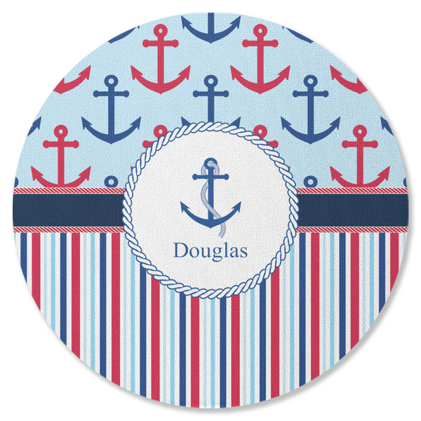 Anchors & Stripes Round Coaster Rubber Back - Single