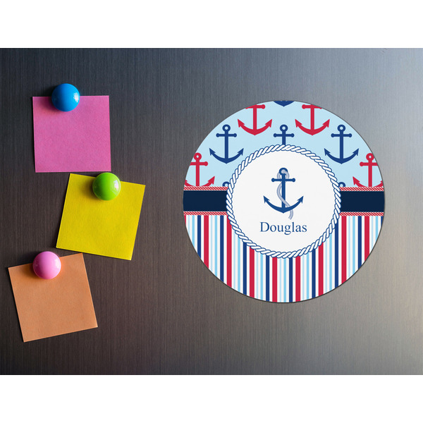 Anchors & Stripes Round Fridge Magnet - LIFESTYLE