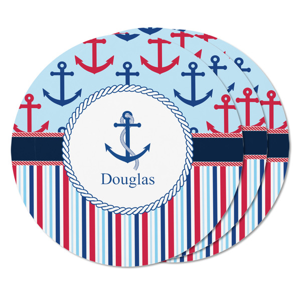 Anchors & Stripes Round Fridge Magnet - THREE