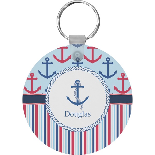Custom Anchors & Stripes Round Plastic Keychain (Personalized)