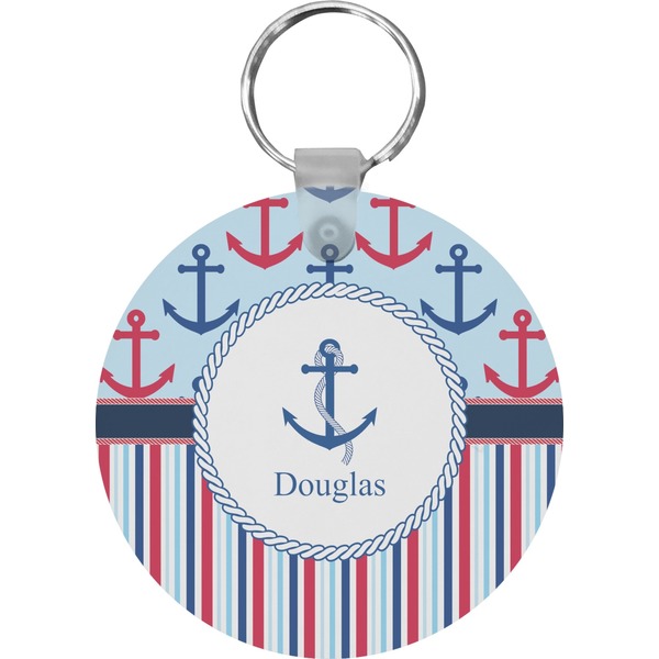 Anchors & Stripes Round Keychain (Personalized)