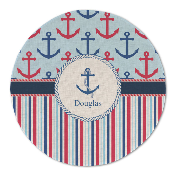 Anchors & Stripes Round Linen Placemats - FRONT (Double Sided)