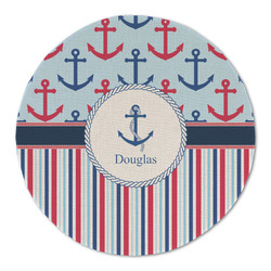 Anchors & Stripes Round Linen Placemat - Single Sided (Personalized)