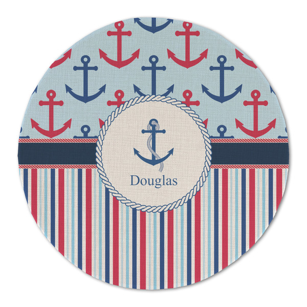 Custom Anchors & Stripes Round Linen Placemat (Personalized)