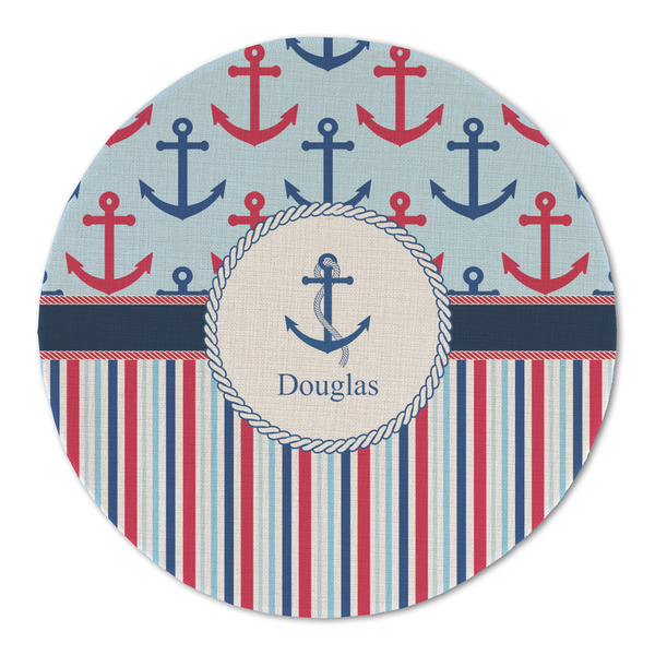 Anchors & Stripes Round Linen Placemats - FRONT (Single Sided)