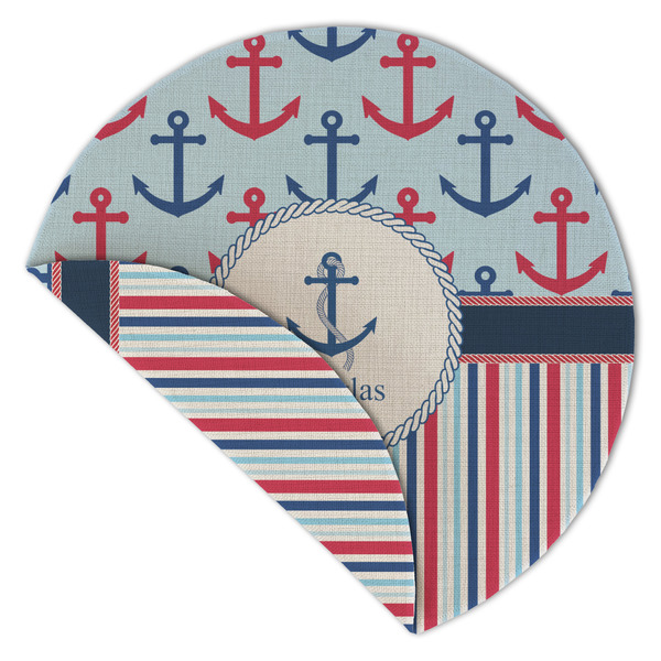 Anchors & Stripes Round Linen Placemats - Front (folded corner double sided)