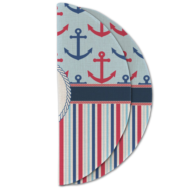 Anchors & Stripes Round Linen Placemats - HALF FOLDED (double sided)