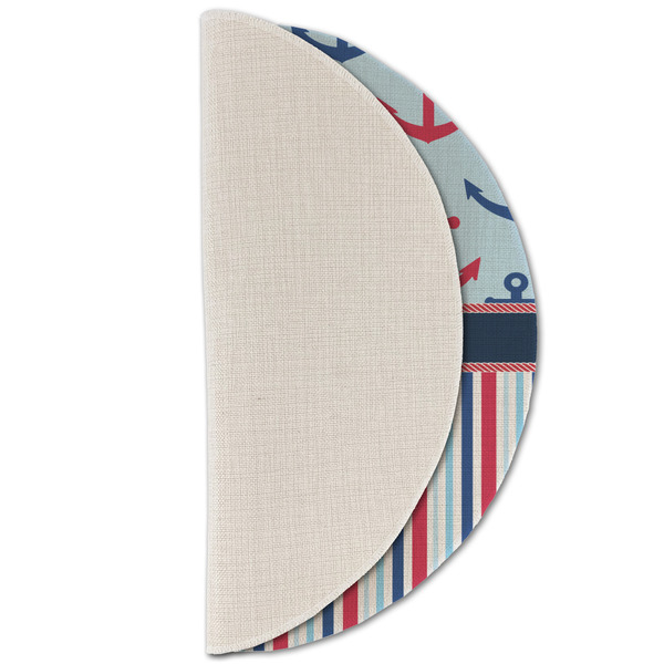 Anchors & Stripes Round Linen Placemats - HALF FOLDED (single sided)