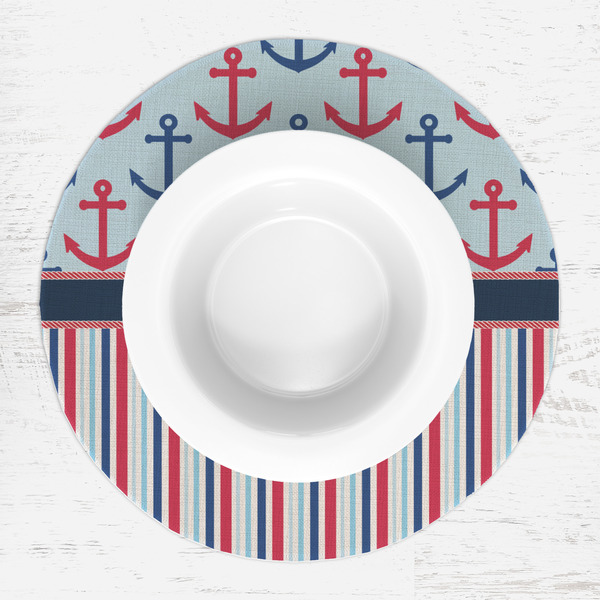 Anchors & Stripes Round Linen Placemats - LIFESTYLE (single)