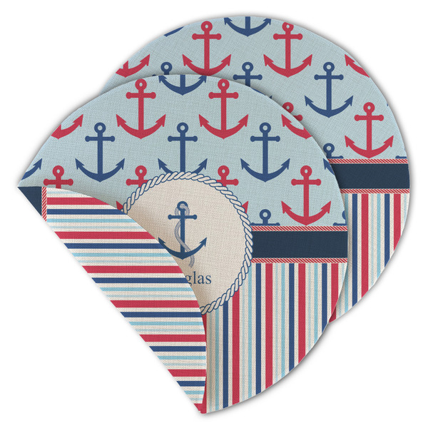 Custom Anchors & Stripes Round Linen Placemat - Double Sided (Personalized)