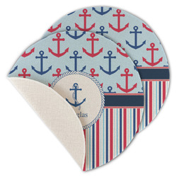 Anchors & Stripes Round Linen Placemat - Single Sided - Set of 4 (Personalized)