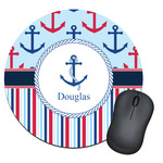 Anchors & Stripes Round Mouse Pad (Personalized)