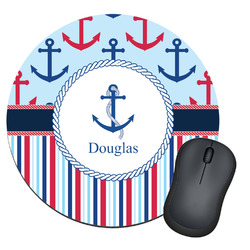 Anchors & Stripes Round Mouse Pad (Personalized)