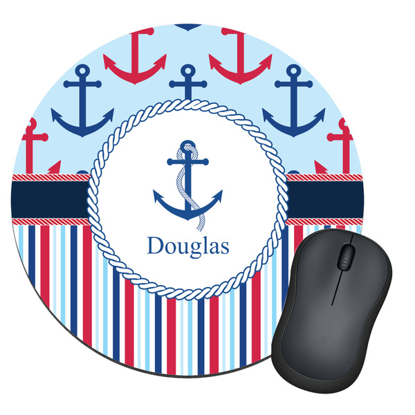 Custom Anchors & Stripes Round Mouse Pad (Personalized)