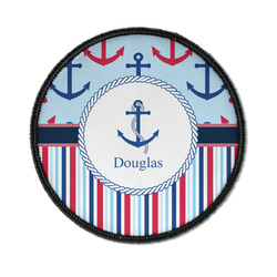 Anchors & Stripes Iron On Round Patch w/ Name or Text