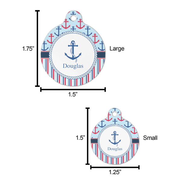 Anchors & Stripes Round Pet ID Tag - Large - Comparison Scale