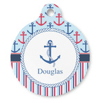 Anchors & Stripes Round Pet ID Tag - Large (Personalized)